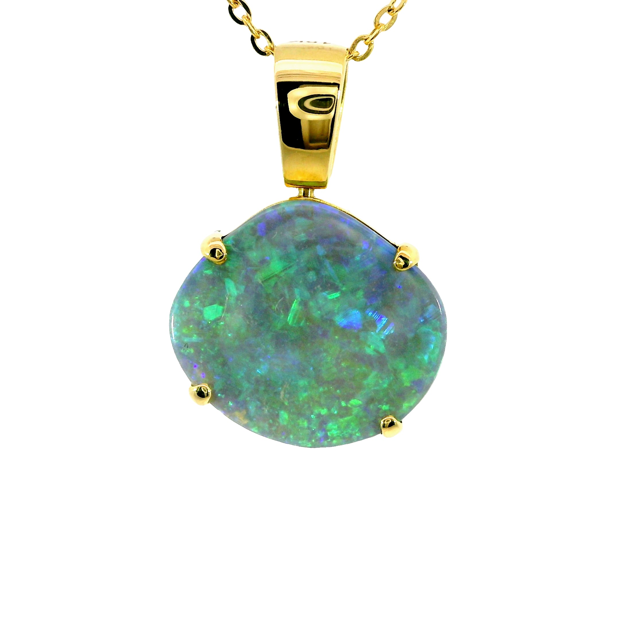 Black Opal Pendant in 18K Yellow Gold - Green-Blue