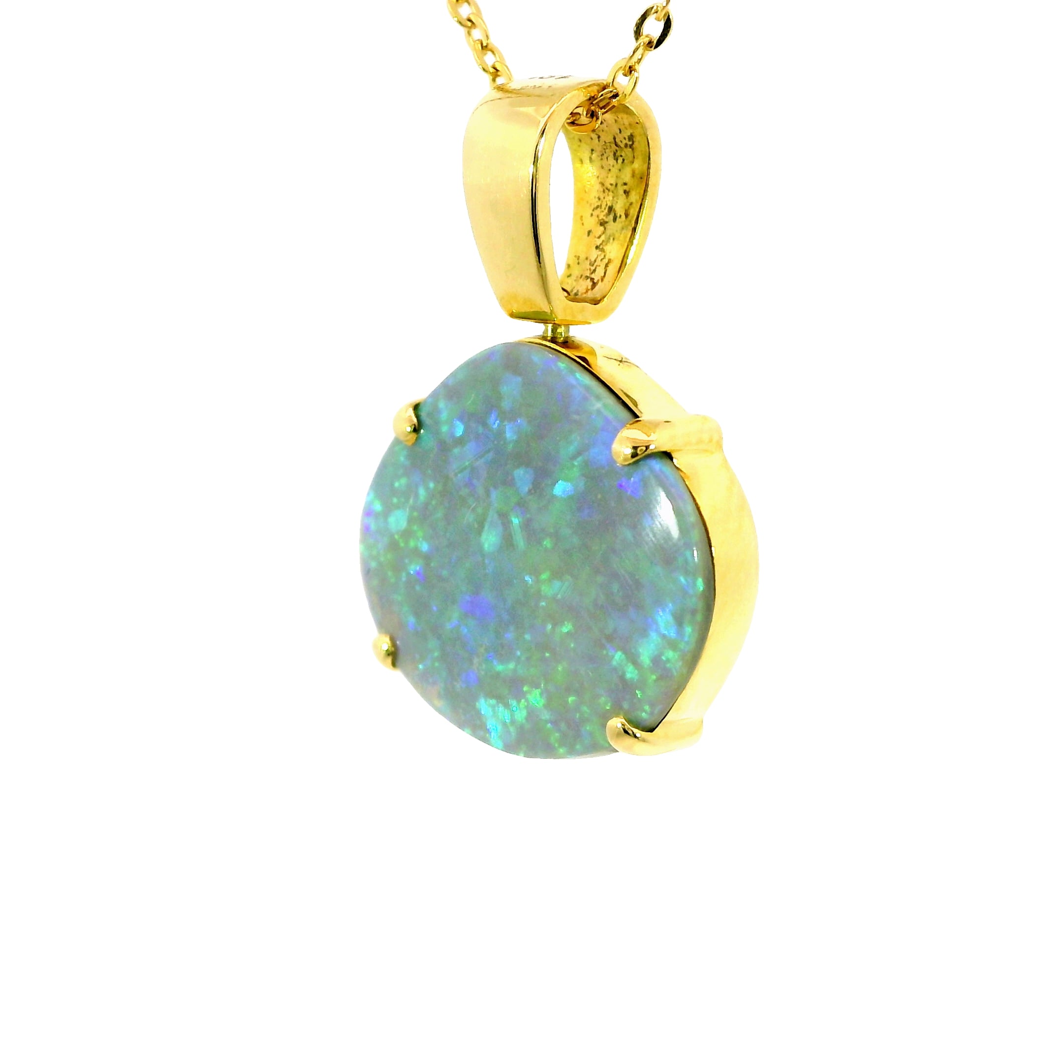 Black Opal Pendant in 18K Yellow Gold - Green-Blue