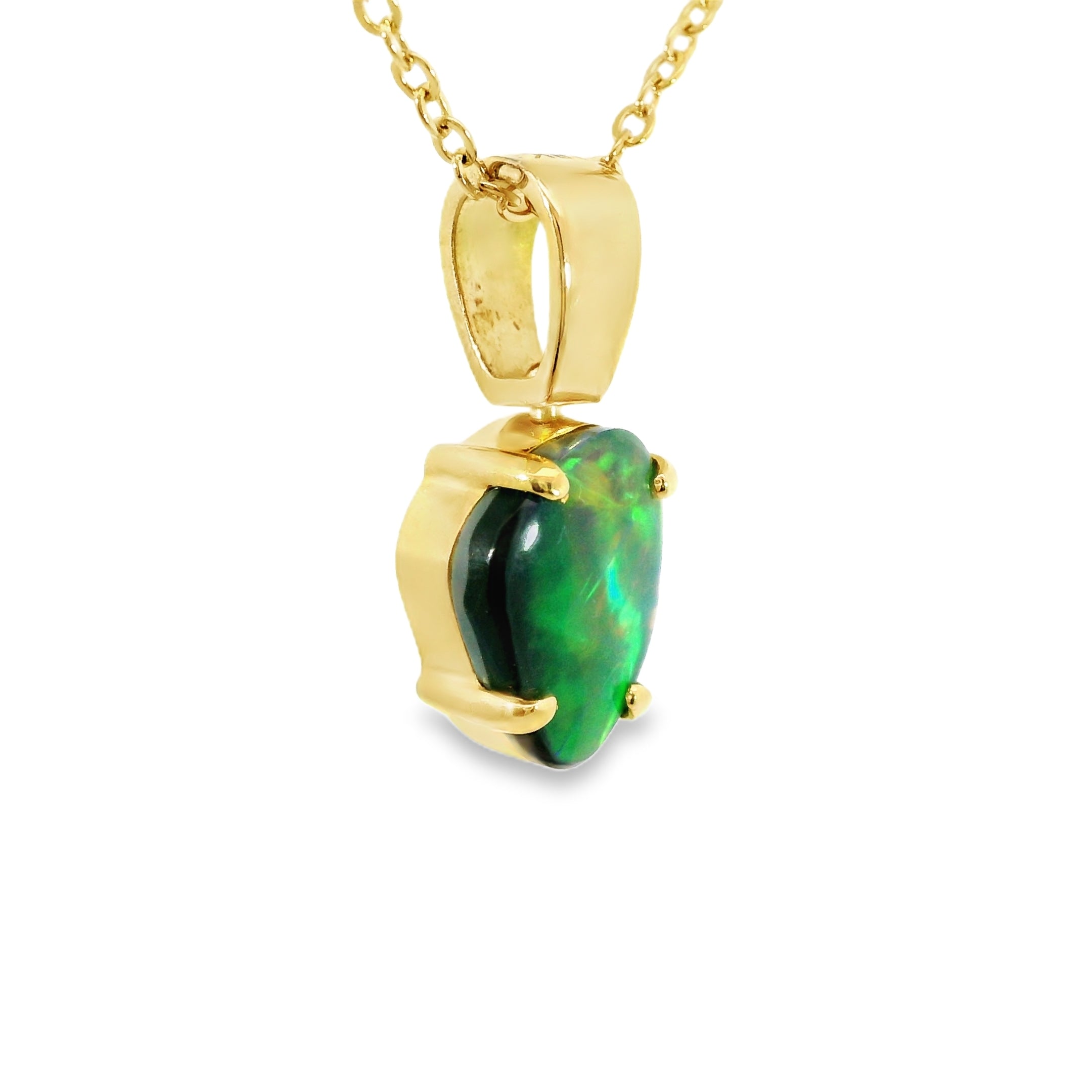 Black Opal Pendant in 18K Yellow Gold - Green-Blue