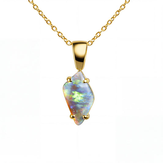 Dark Opal Pendant In 18k Yellow Gold - Green-Blue - Australian Opal Cutters and Pearl Divers