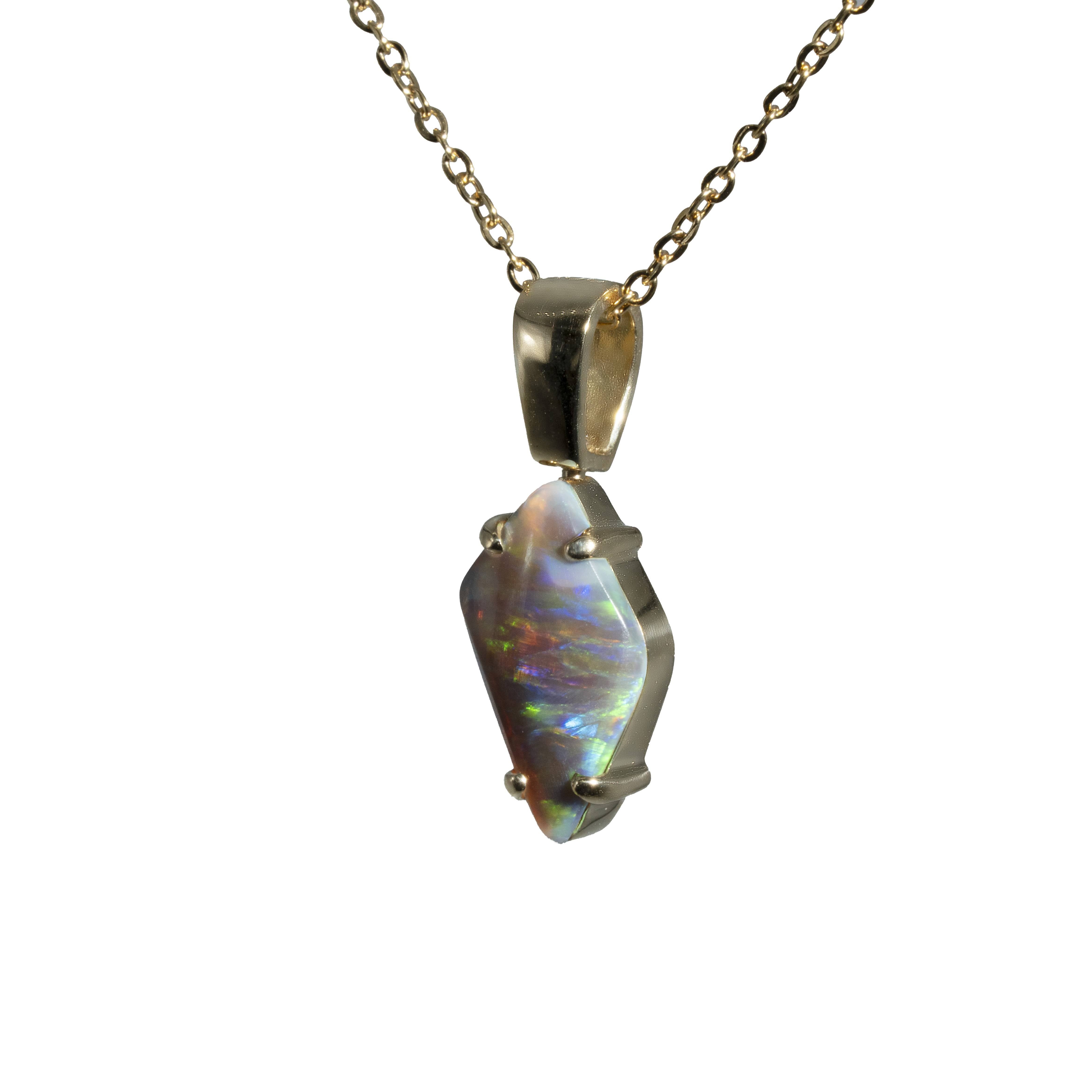 Black Opal Pendant in 18K Yellow Gold - Green-Blue
