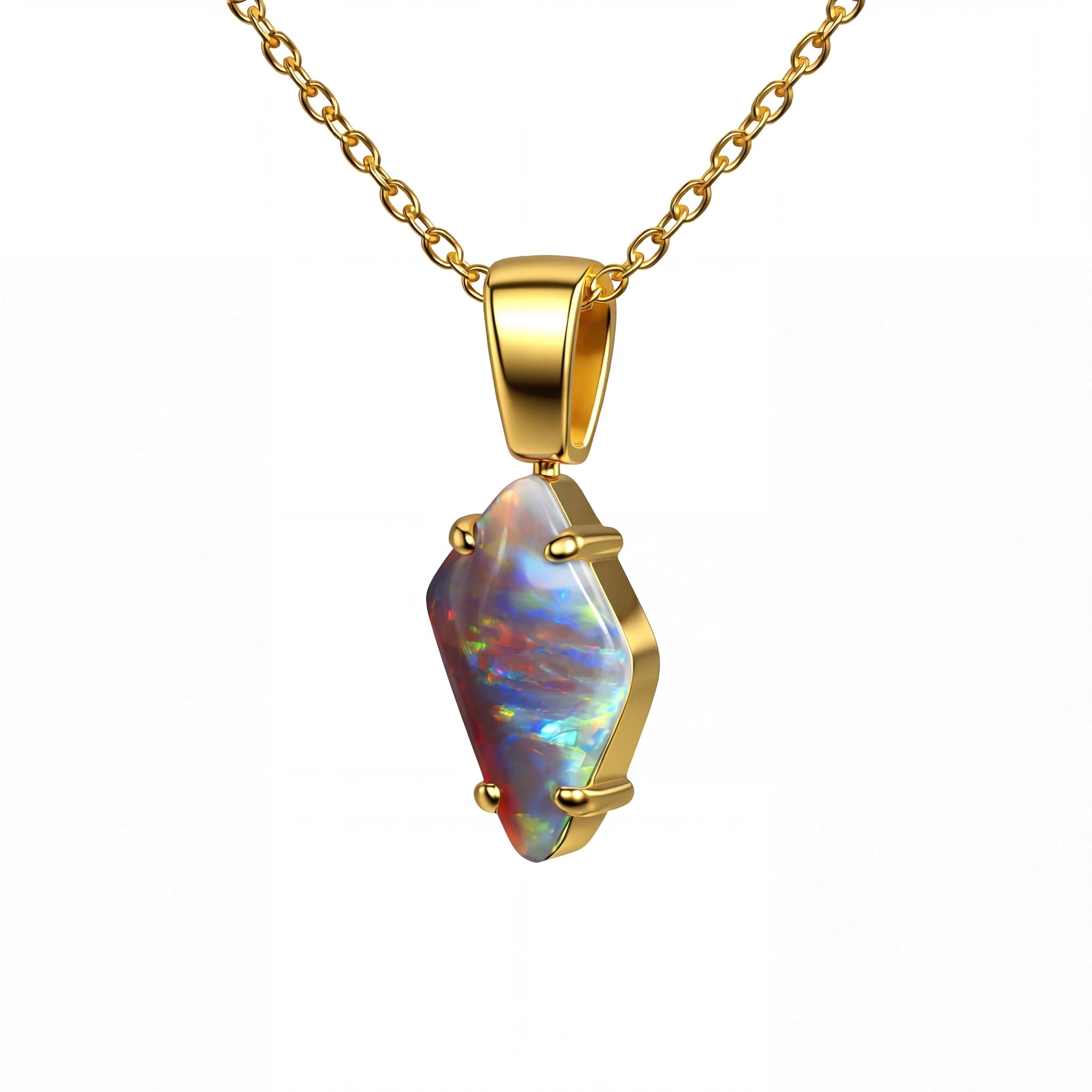 Dark Opal Pendant In 18k Yellow Gold - Green-Blue - Australian Opal Cutters and Pearl Divers