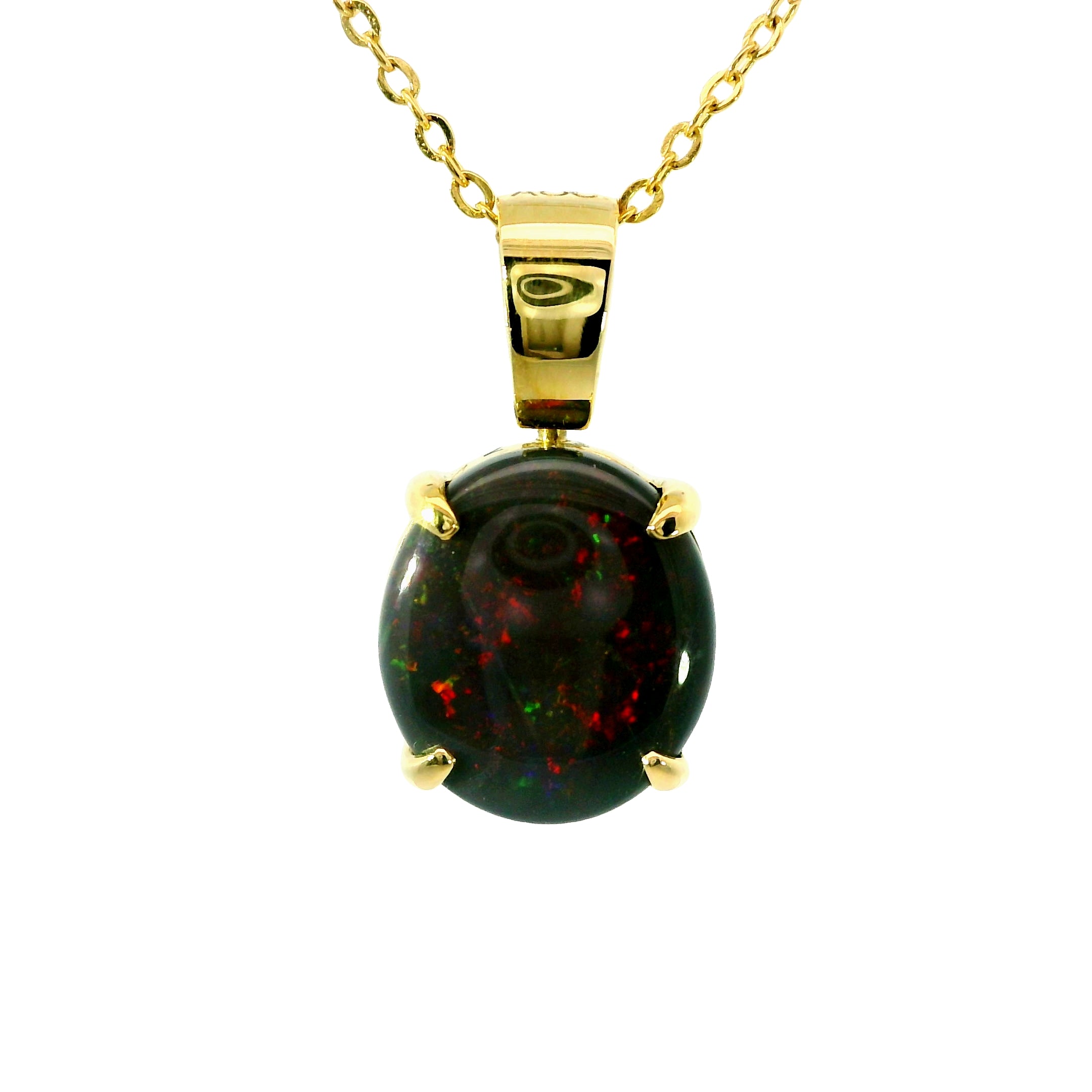 Black Opal Pendant in 18K Yellow Gold - Multicolour