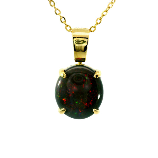 Black Opal Pendant in 18K Yellow Gold - Multicolour