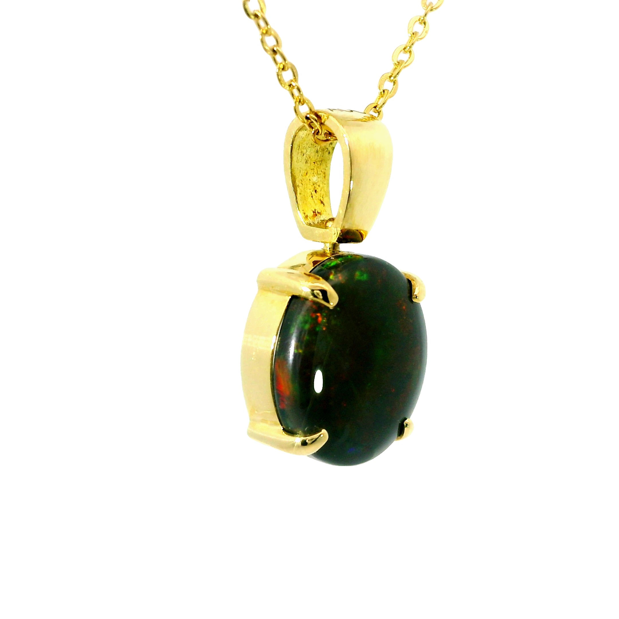 Black Opal Pendant in 18K Yellow Gold - Multicolour