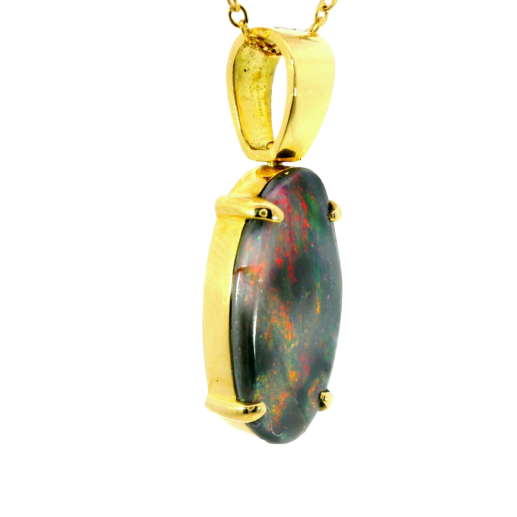 Black Opal Pendant in 18K Yellow Gold - Multicolour
