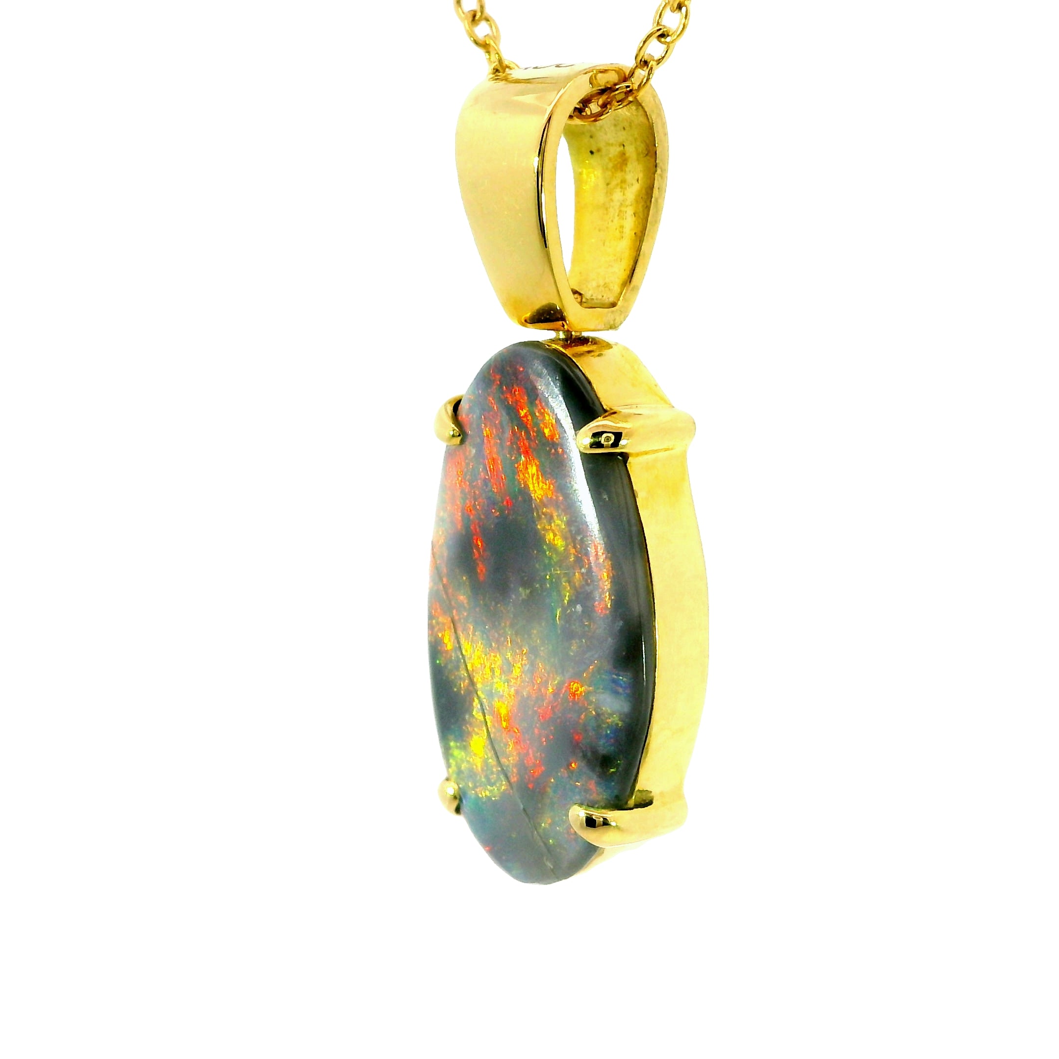 Black Opal Pendant in 18K Yellow Gold - Multicolour
