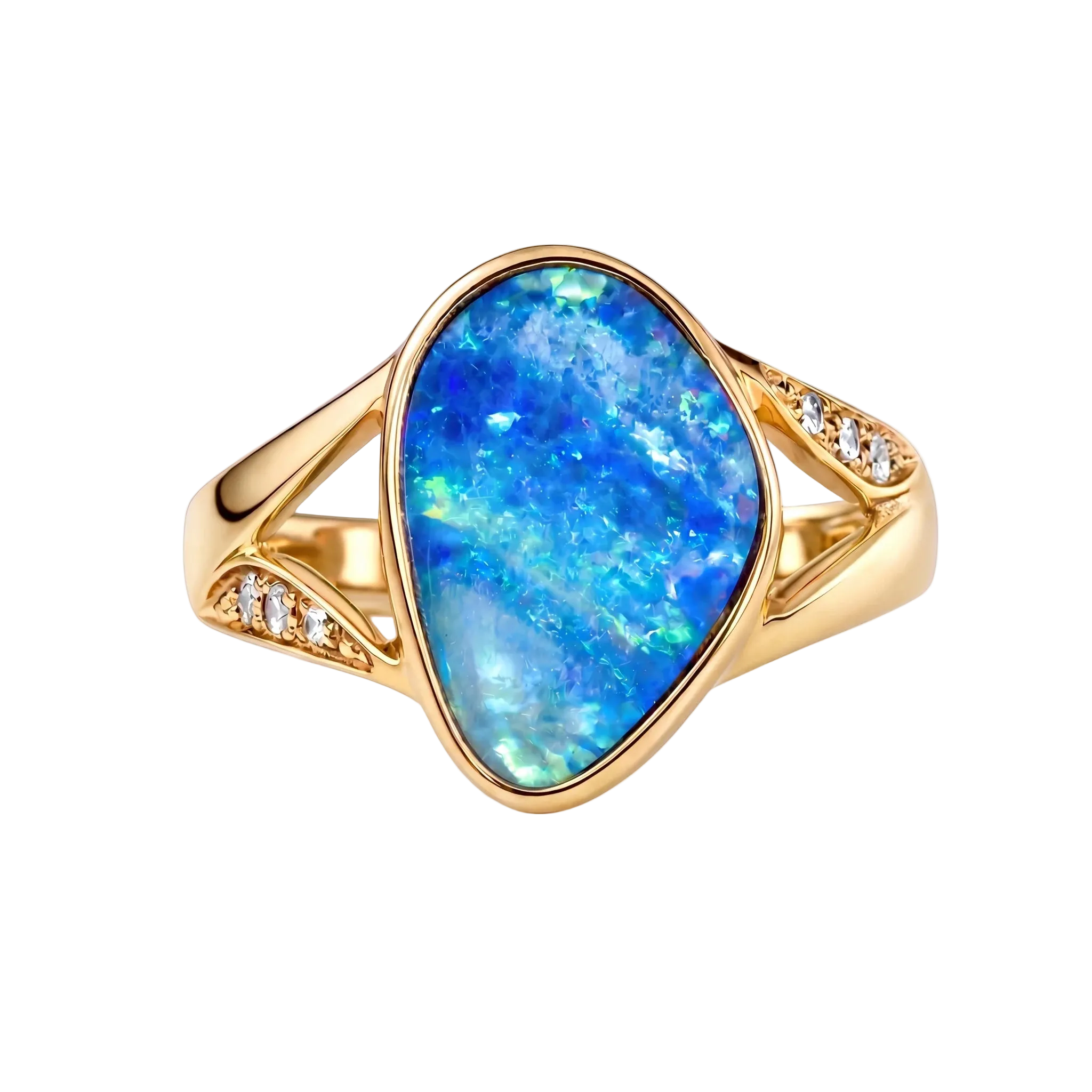 Doublet Opal Ring in 14K Yellow Gold - Green-Blue - Australian Opal Cutters and Pearl Divers
