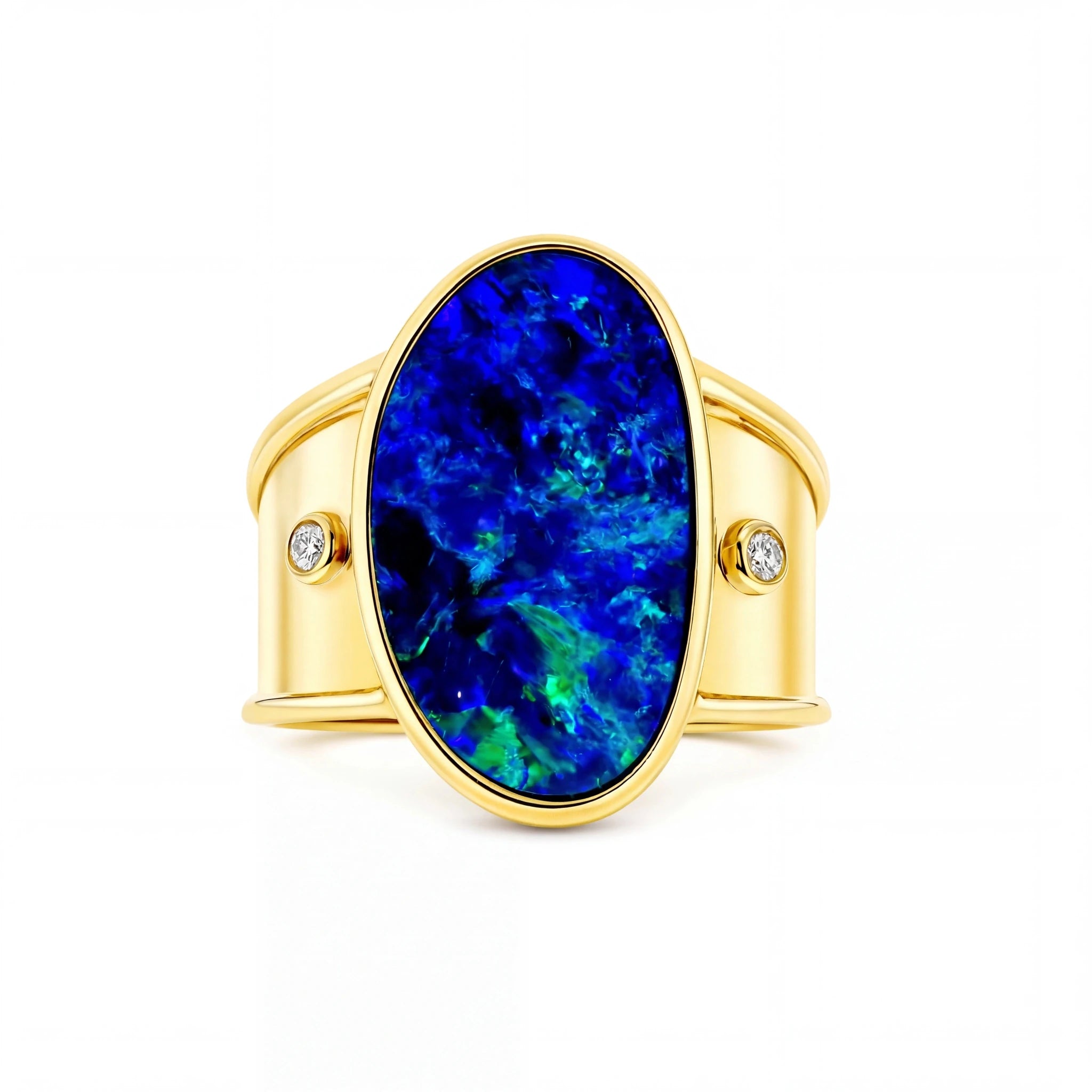 Doublet Opal Men's Ring in 14K Yellow Gold - Green-Blue - Australian Opal Cutters and Pearl Divers