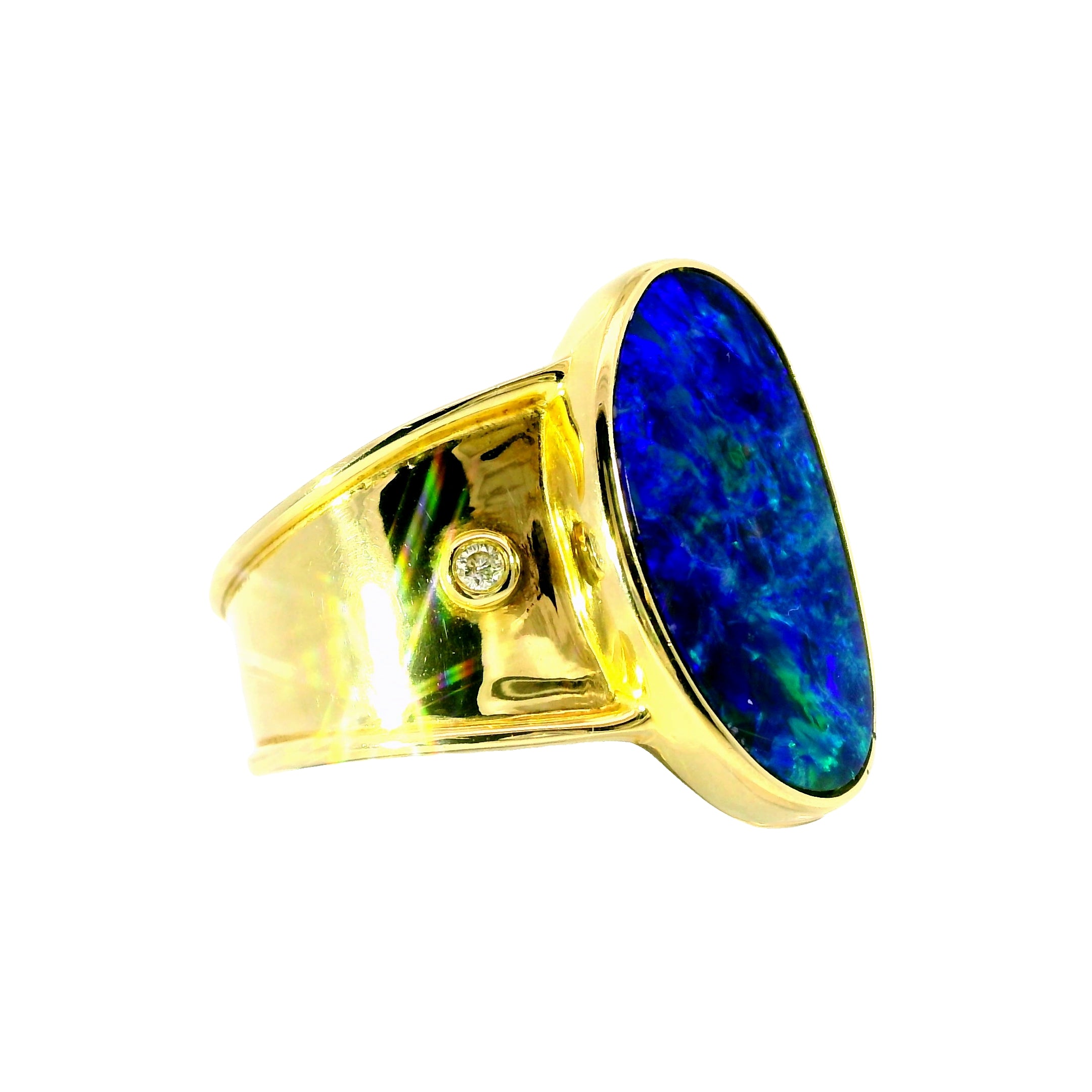 Doublet Opal Men's Ring in 14K Yellow Gold - Green-Blue