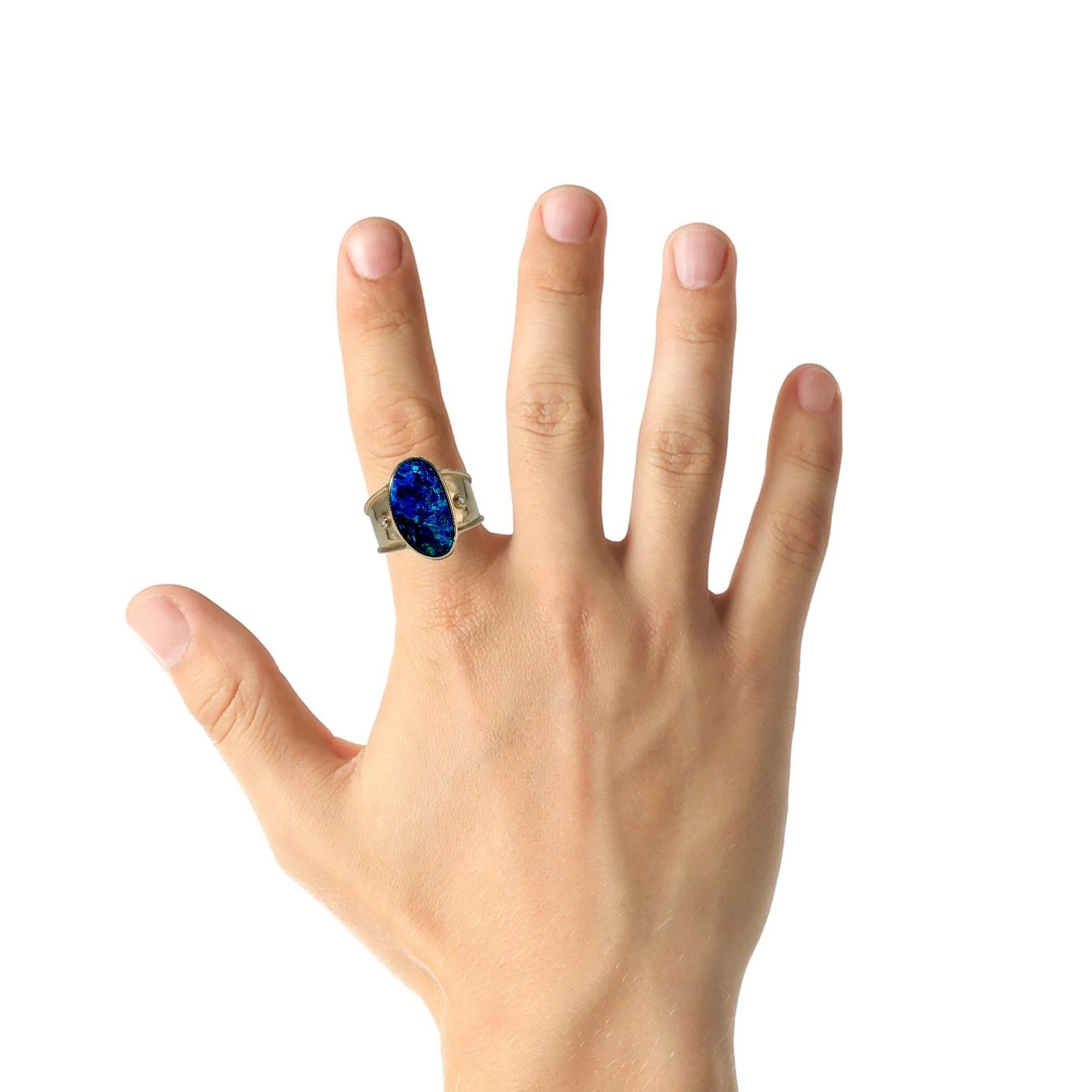 Doublet Opal Men's Ring in 14K Yellow Gold - Green-Blue