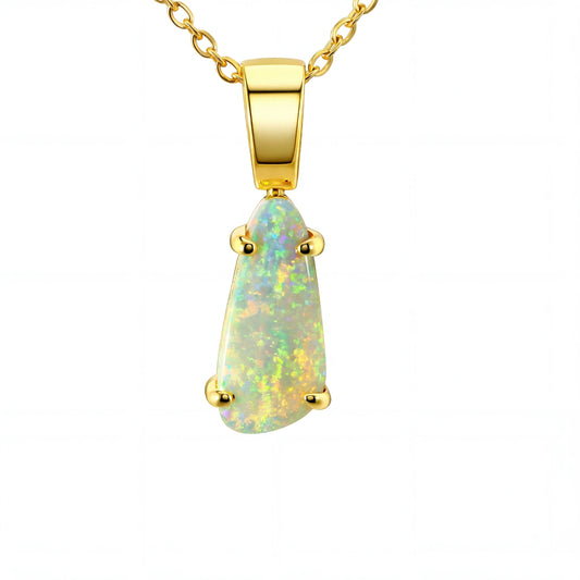 Light Opal Pendant In 18k Yellow Gold - Green-Blue