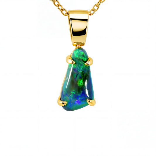 Black Opal Pendant in 18K Yellow Gold - Multicolour - Australian Opal Cutters and Pearl Divers
