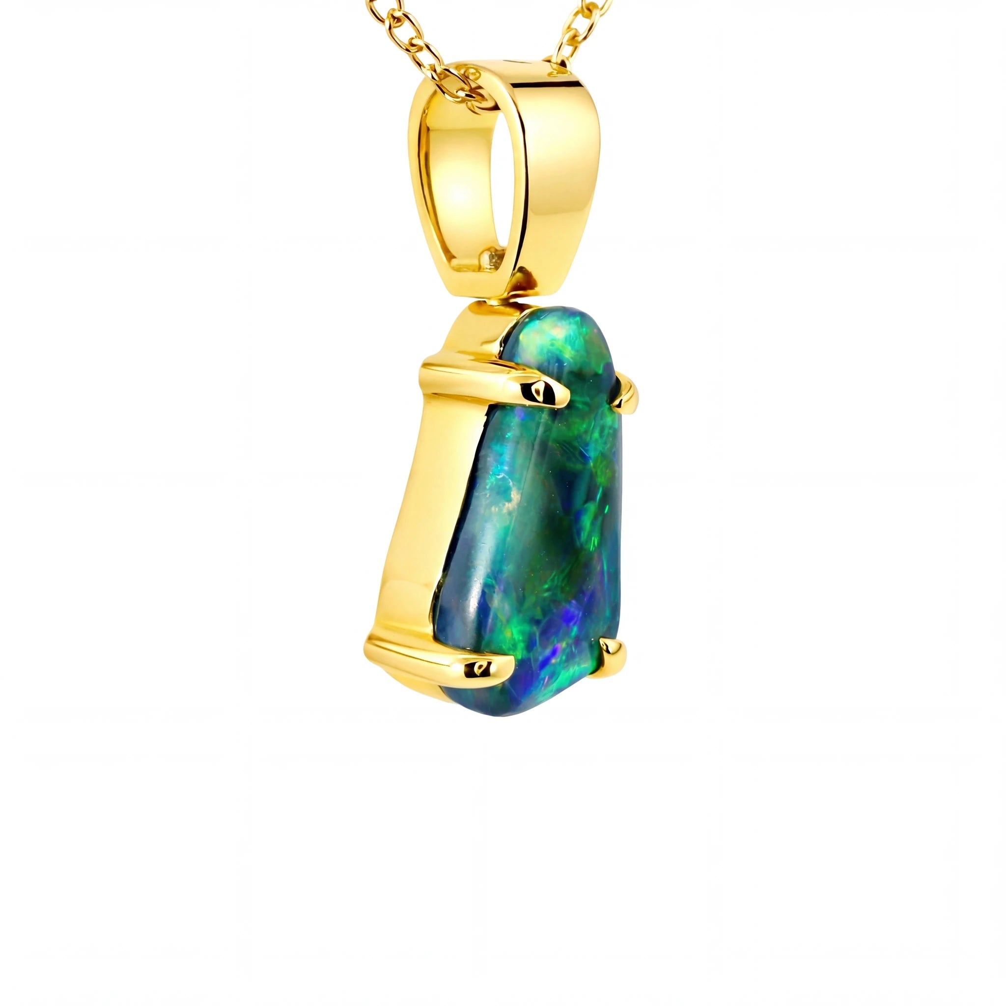 Black Opal Pendant in 18K Yellow Gold - Multicolour - Australian Opal Cutters and Pearl Divers