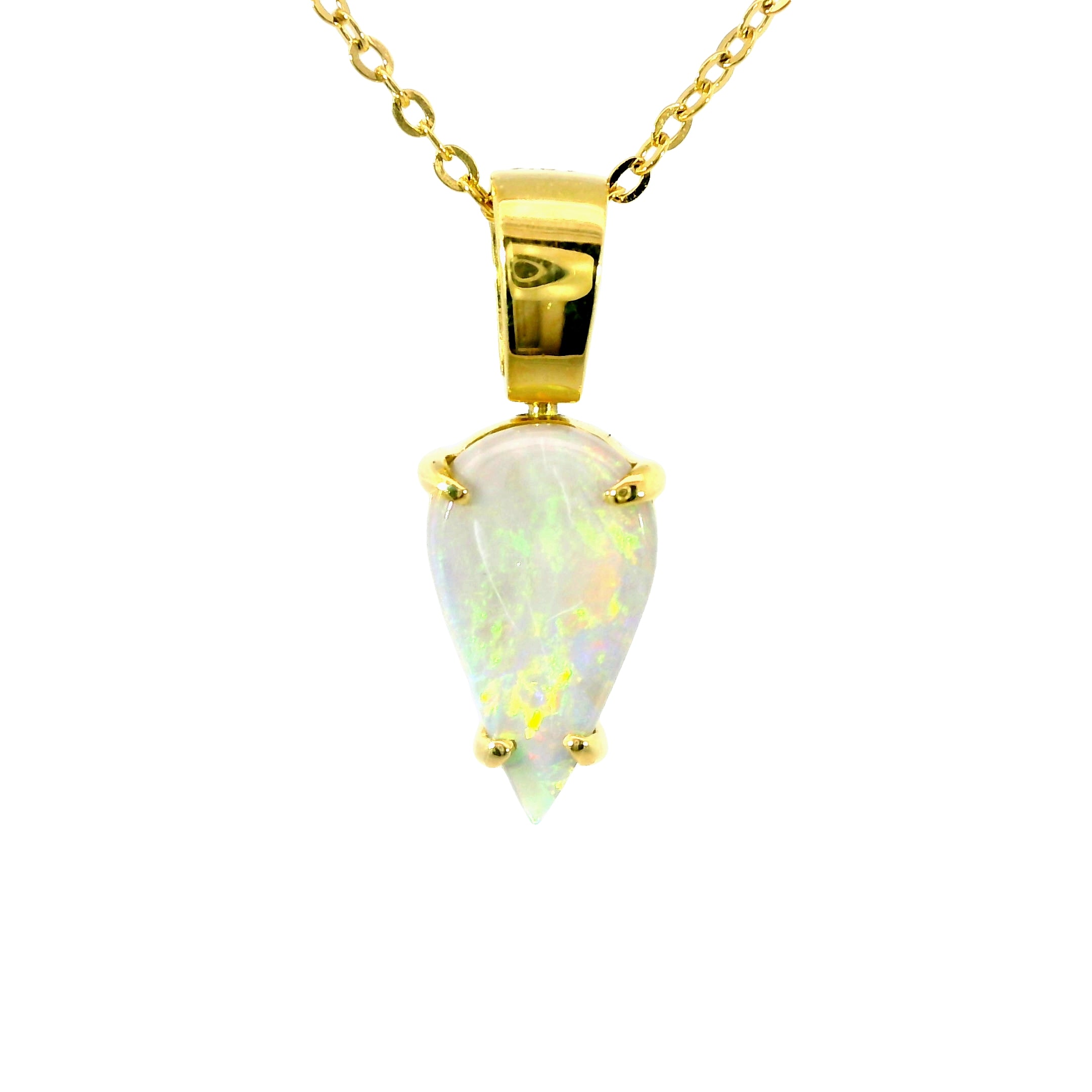 Black Opal Pendant in 18K Yellow Gold - Green-Blue