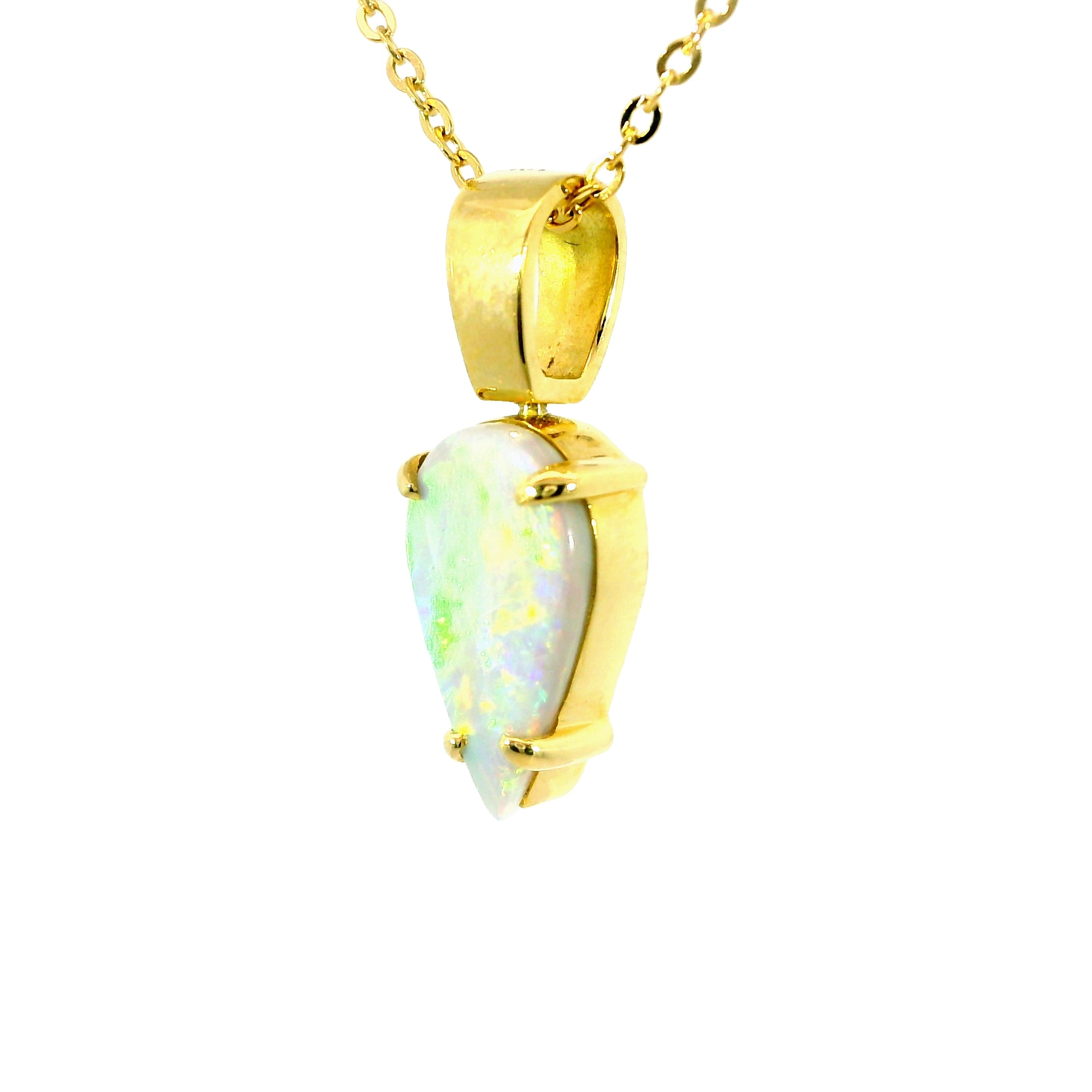 Black Opal Pendant in 18K Yellow Gold - Green-Blue