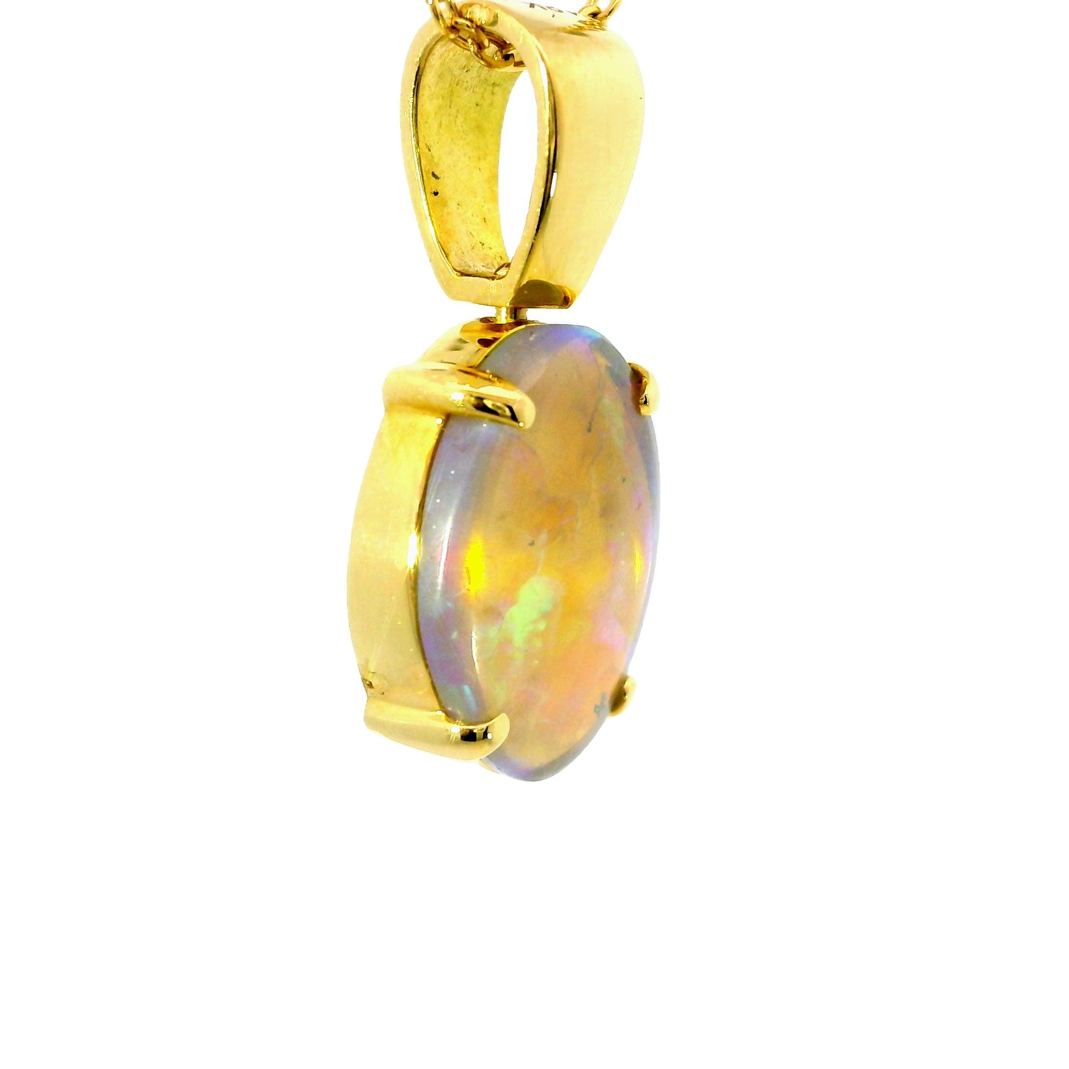 Black Opal Pendant in 18K Yellow Gold - Green-Blue