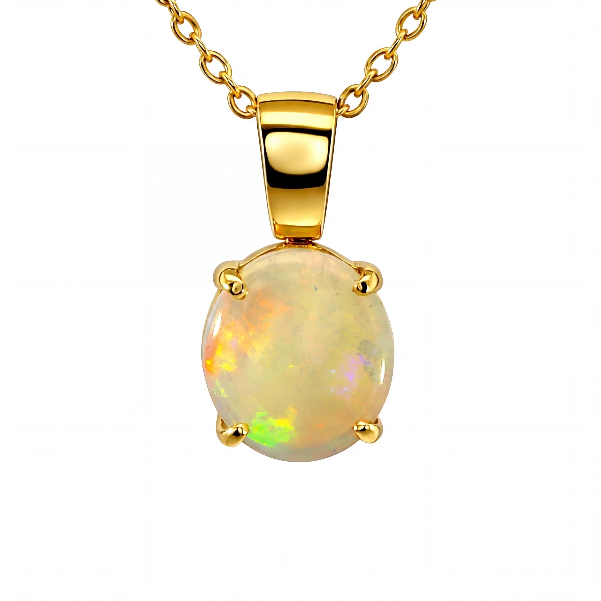 Light Opal Pendant In 18k Yellow Gold - Multicolour - Australian Opal Cutters and Pearl Divers