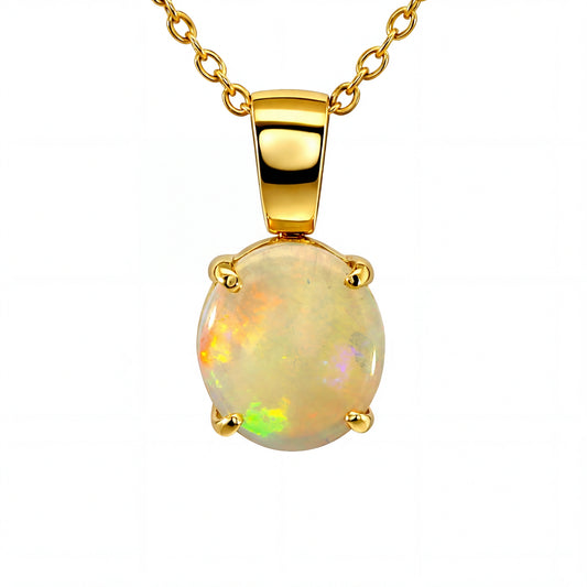 Light Opal Pendant In 18k Yellow Gold - Multicolour