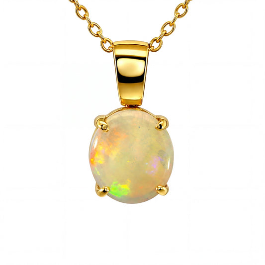 Light Opal Pendant In 18k Yellow Gold - Multicolour - Australian Opal Cutters and Pearl Divers
