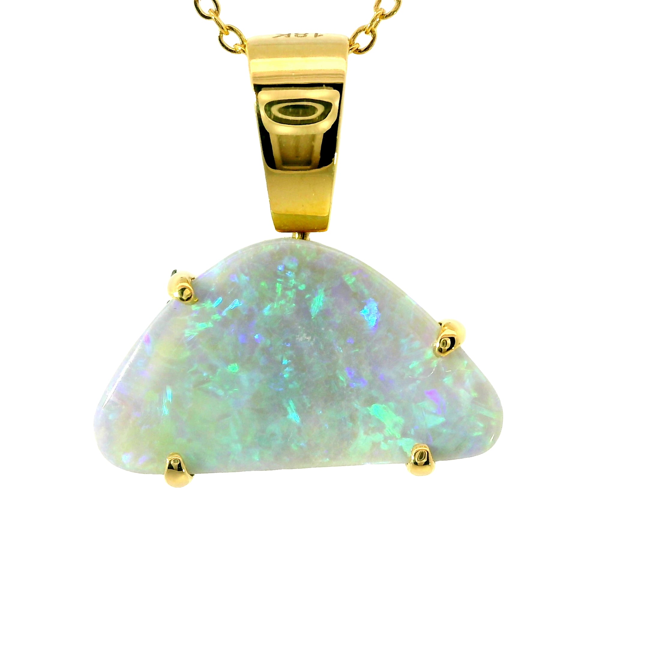 Black Opal Pendant in 18K Yellow Gold - Green-Blue