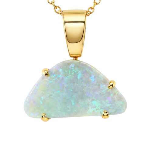Light Opal Pendant In 18k Yellow Gold - Green-Blue - Australian Opal Cutters and Pearl Divers