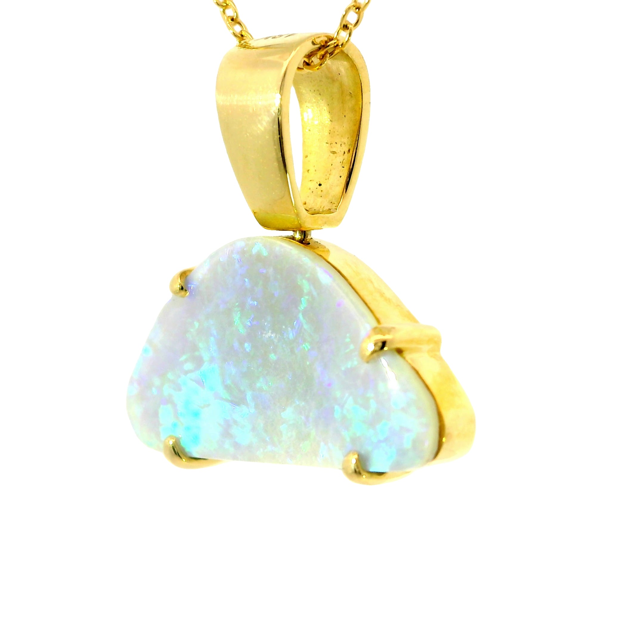 Black Opal Pendant in 18K Yellow Gold - Green-Blue