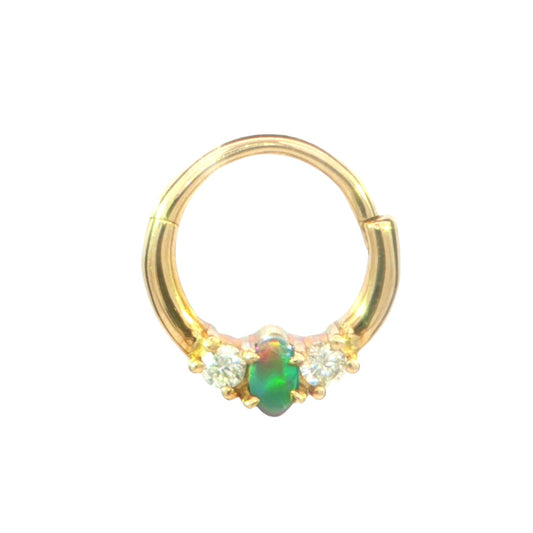 Australian Black Opal Hinged Ring set in 9k Yellow Gold