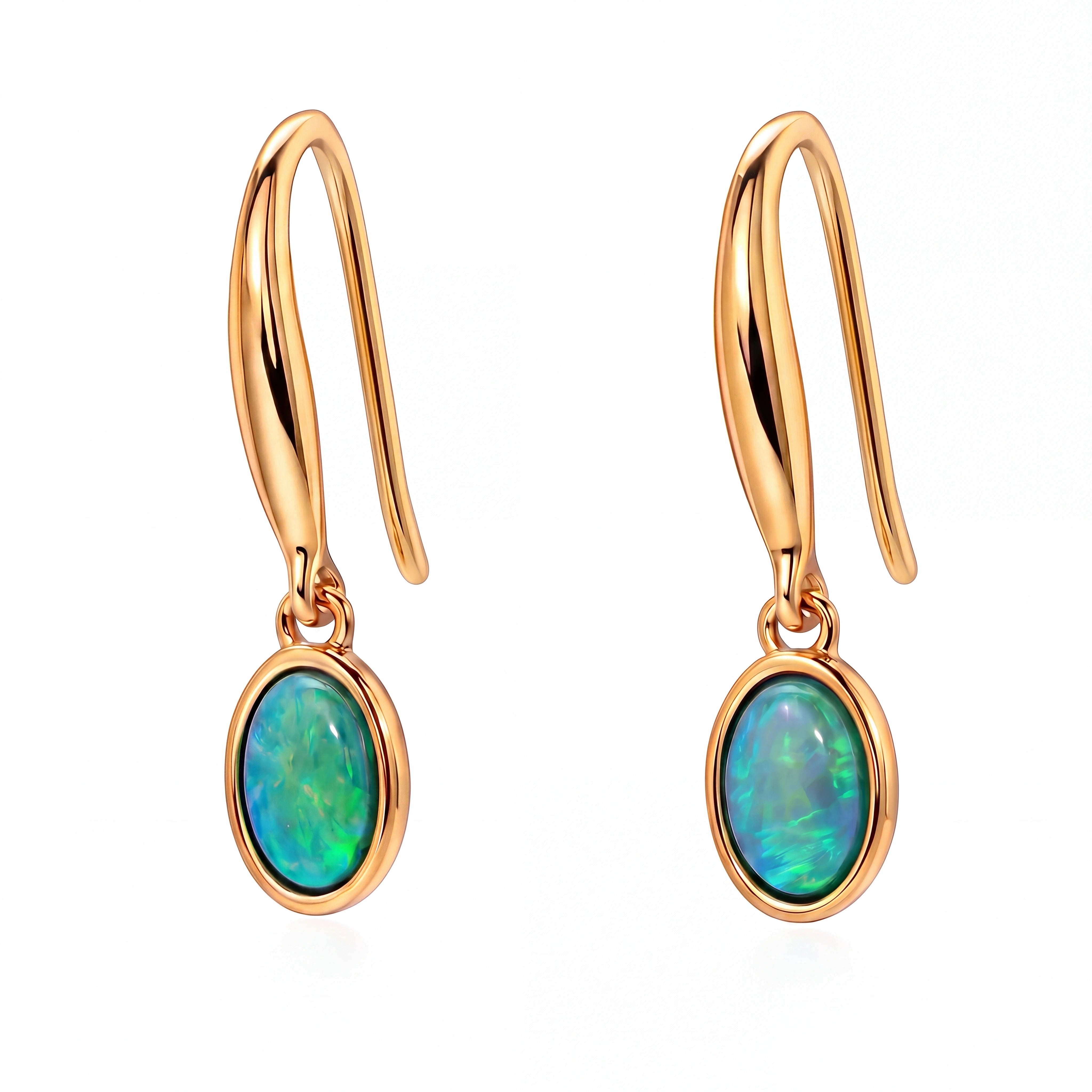 Dark Opal Earrings set in 14K Yellow Gold - Green and Blue - Australian Opal Cutters and Pearl Divers