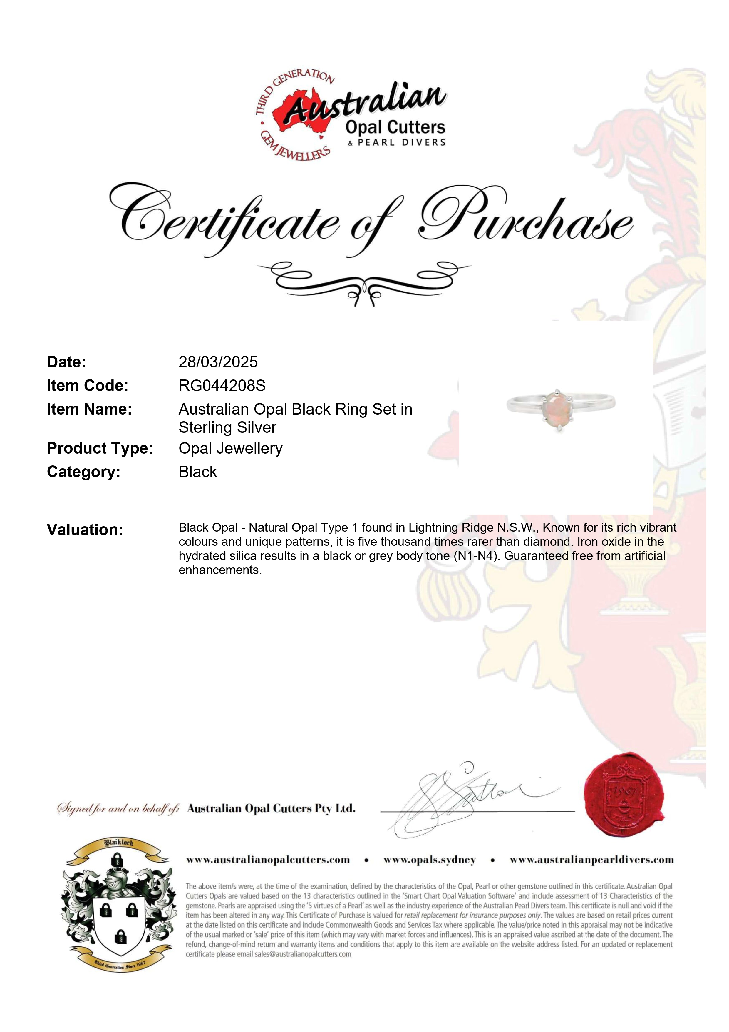 Black Opal Ring in 925 Sterling Silver - Multicolour