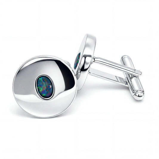 Triplet Opal Cufflinks in Sterling Silver- Multicolour - Australian Opal Cutters and Pearl Divers