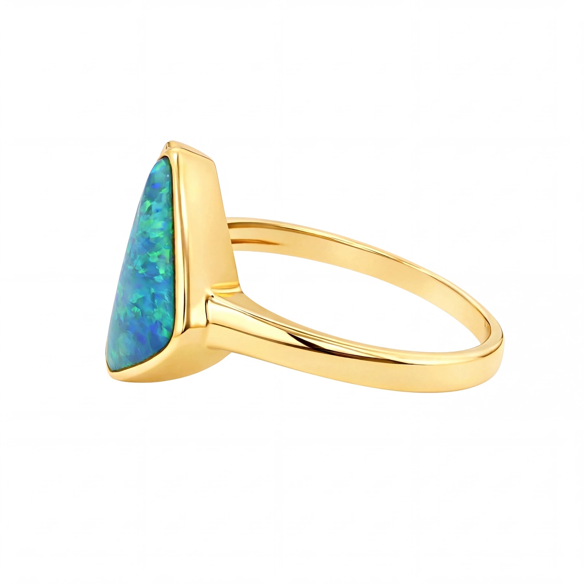 Australian Black Opal Ring set in 14K Yellow Gold - Australian Opal Cutters and Pearl Divers