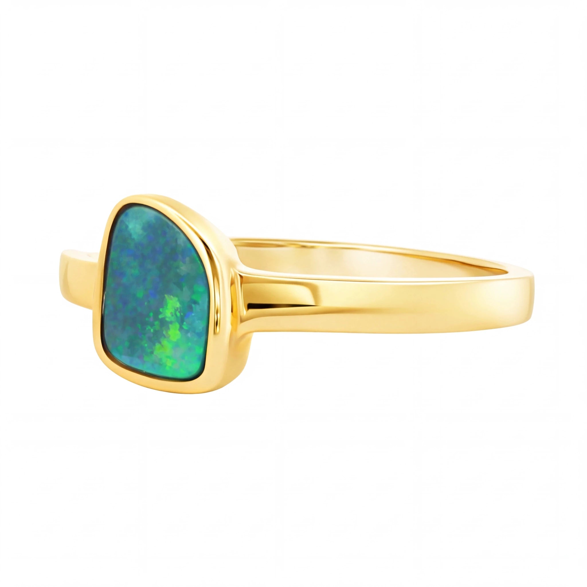 Australian Black Opal Ring set in 14K Yellow Gold - Australian Opal Cutters and Pearl Divers