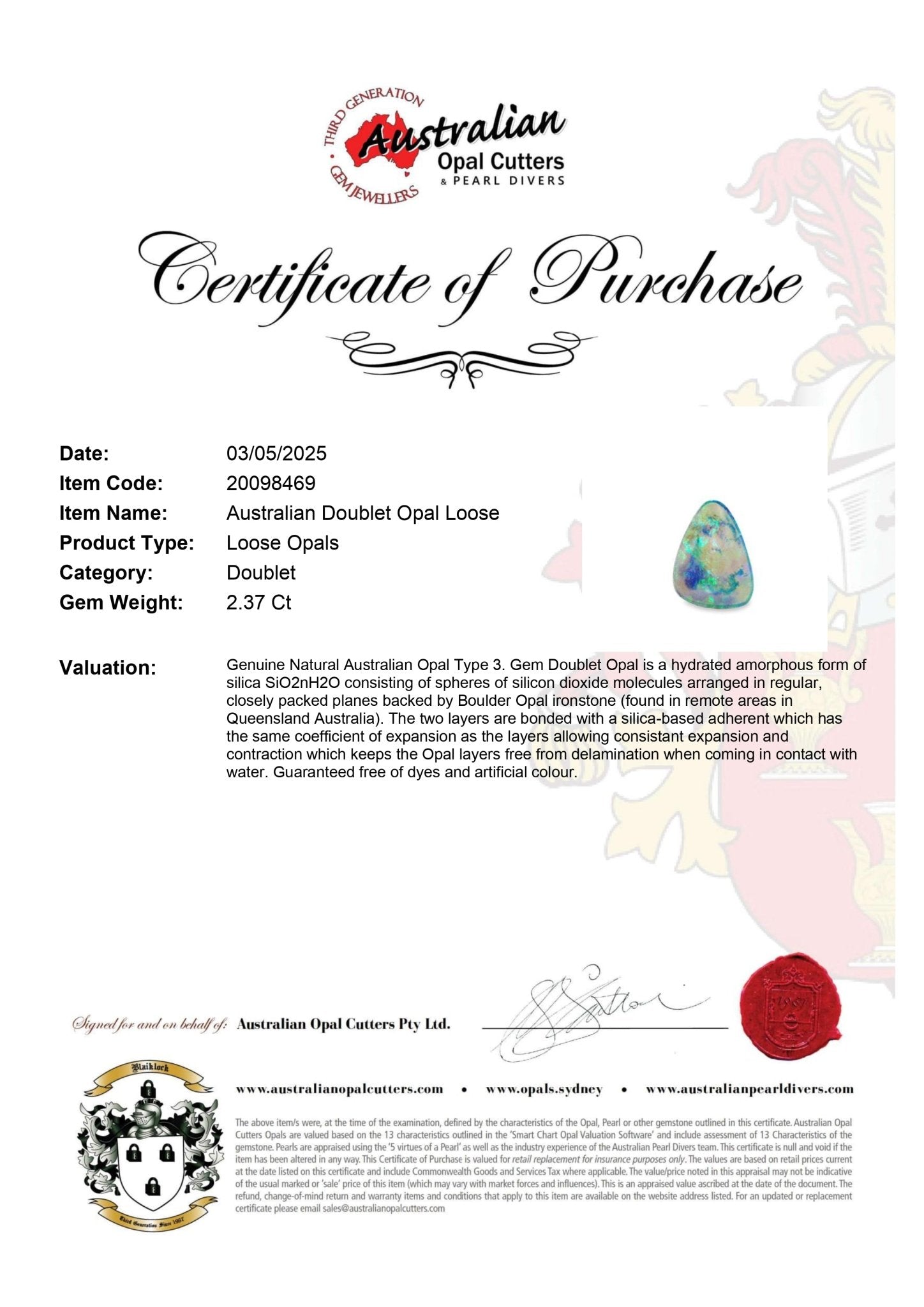 Australian Doublet Opal Loose - Australian Opal Cutters and Pearl Divers