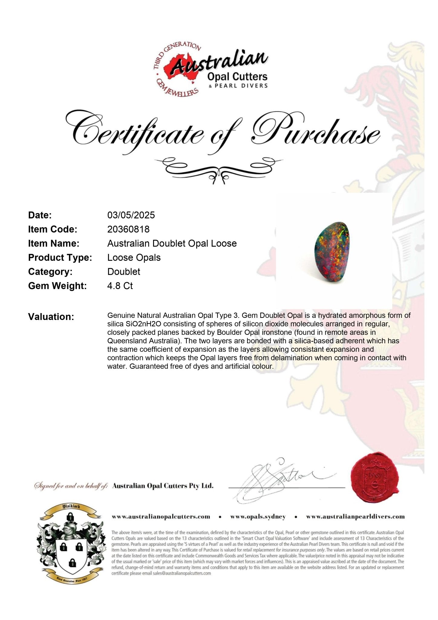 Australian Doublet Opal Loose - Australian Opal Cutters and Pearl Divers
