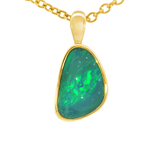 Australian Doublet Opal Pendant in Gold Plated Sterling Silver - Green-Blue - Australian Opal Cutters and Pearl Divers