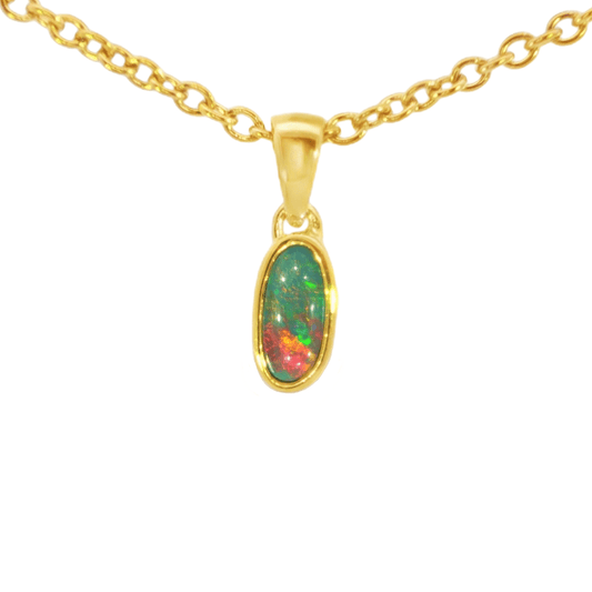 Australian Doublet Opal Pendant in Gold Plated Sterling Silver - Multicolour - Australian Opal Cutters and Pearl Divers