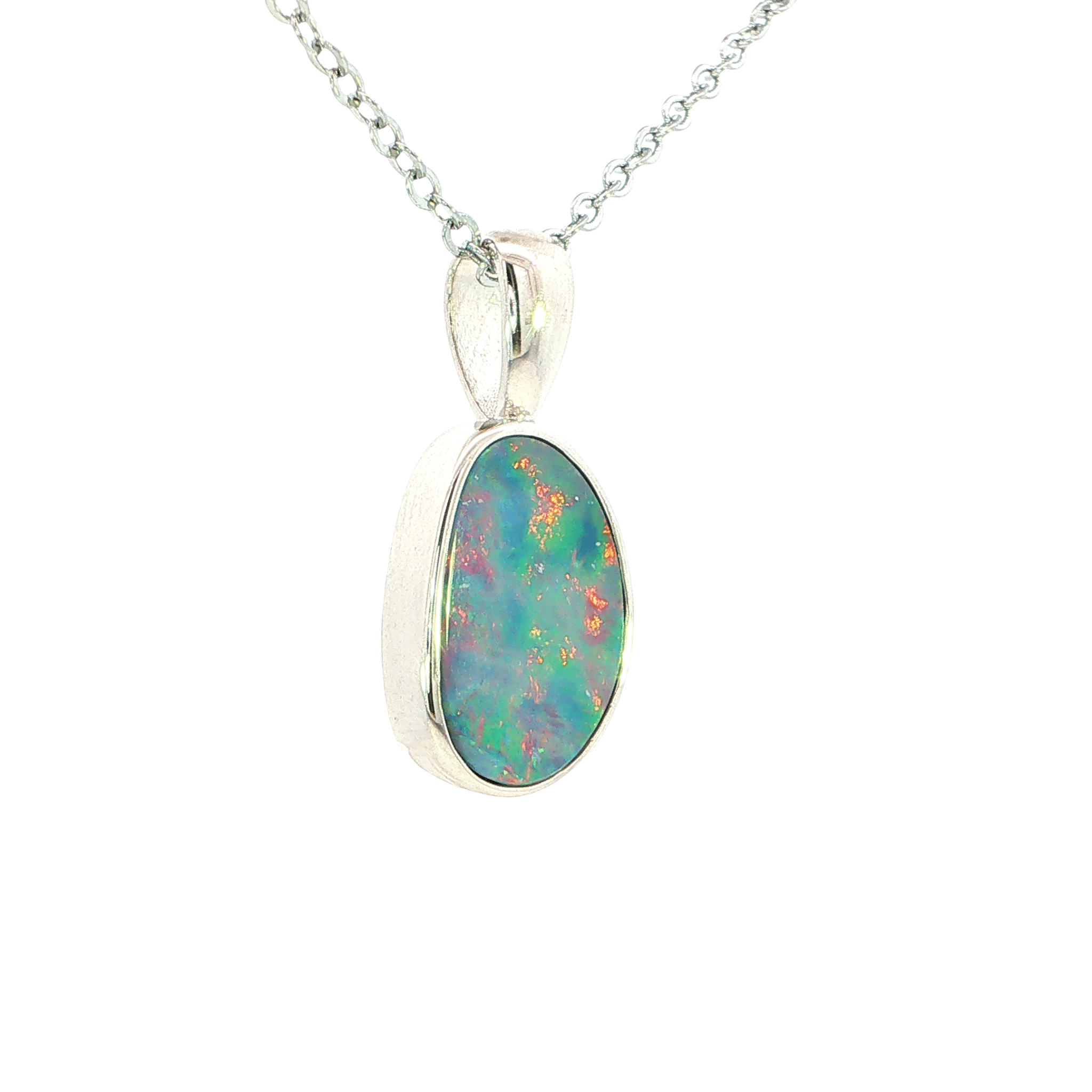 Australian Doublet Opal Pendant set in 925 Sterling Silver - Multicolour - Australian Opal Cutters and Pearl Divers