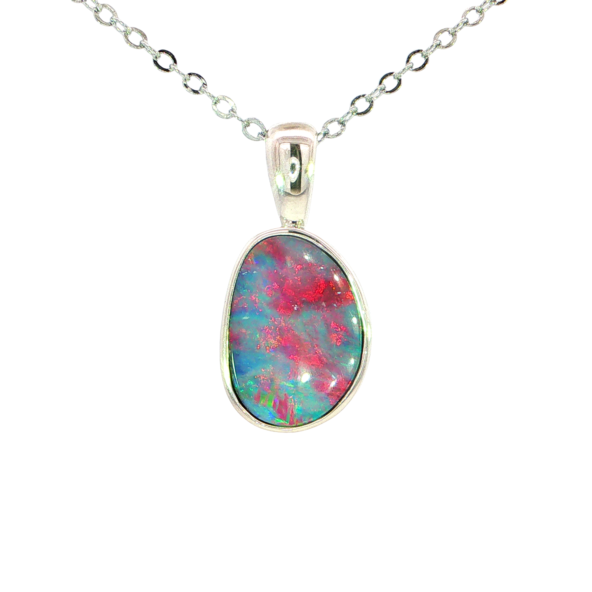 Australian Doublet Opal Pendant set in 925 Sterling Silver - Multicolour - Australian Opal Cutters and Pearl Divers