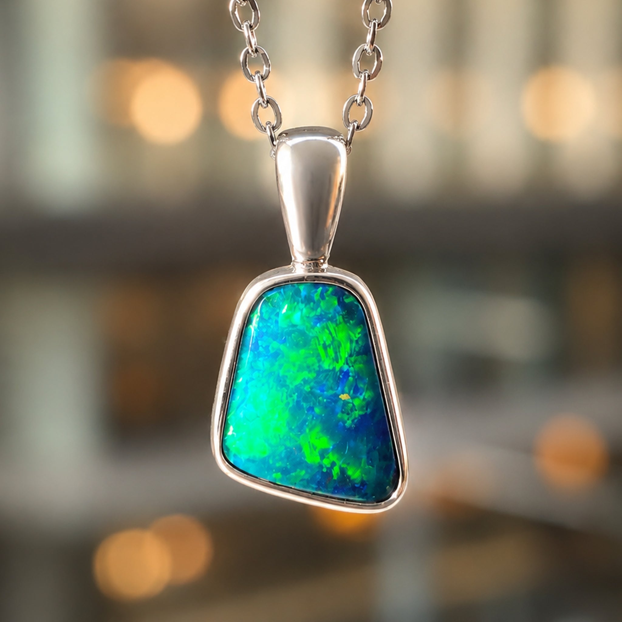 Australian Doublet Opal Pendant set in 925 Sterling Silver - Multicolour - Australian Opal Cutters and Pearl Divers