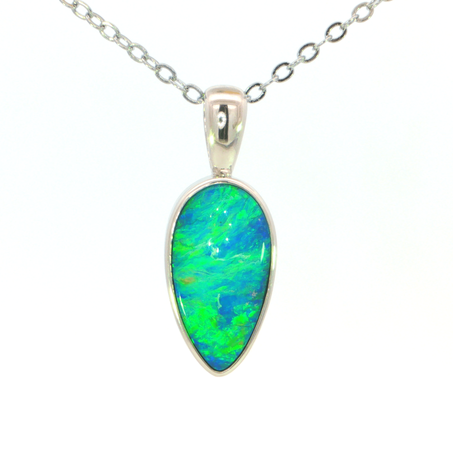 Australian Doublet Opal Pendant set in 925 Sterling Silver - Multicolour - Australian Opal Cutters and Pearl Divers
