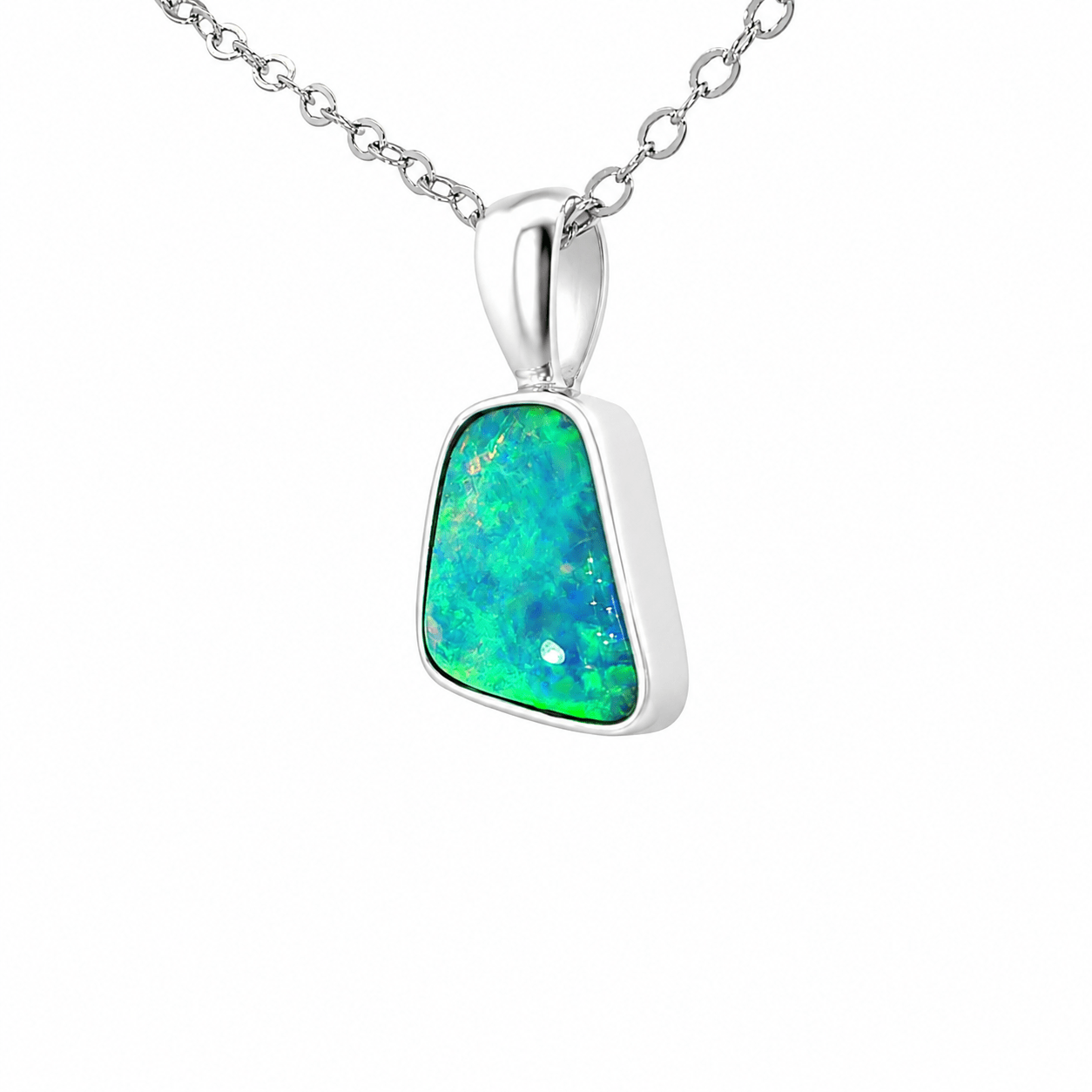 Australian Doublet Opal Pendant set in 925 Sterling Silver - Multicolour - Australian Opal Cutters and Pearl Divers