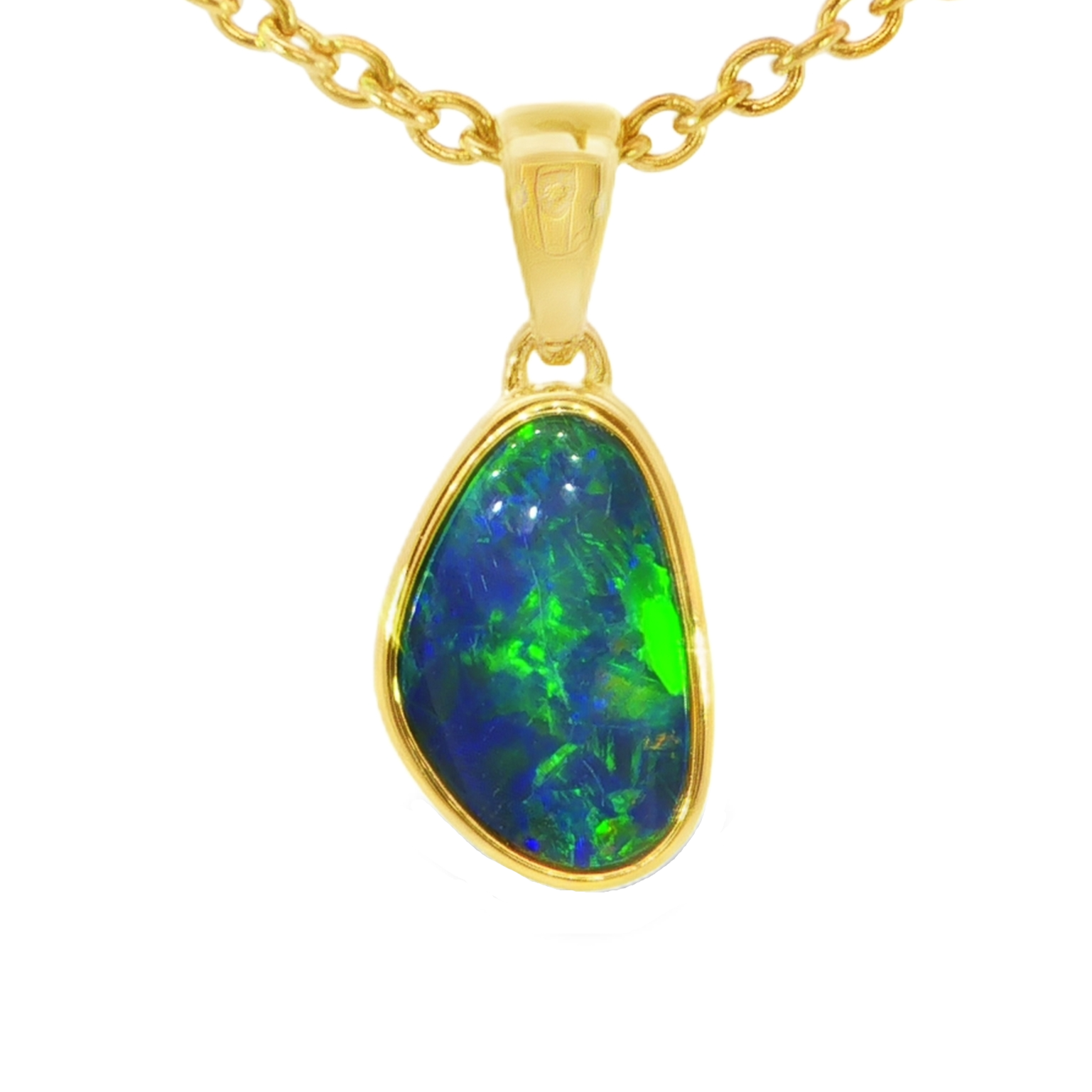 Australian Doublet Opal Pendant set in Gold Plated Sterling Silver - Green-Blue - Australian Opal Cutters and Pearl Divers