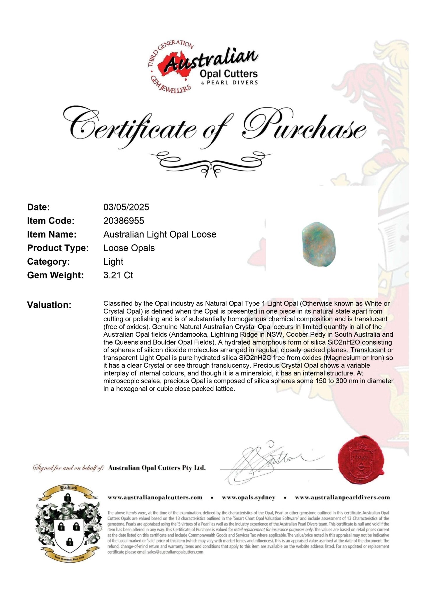 Australian Light Opal Loose - Australian Opal Cutters and Pearl Divers