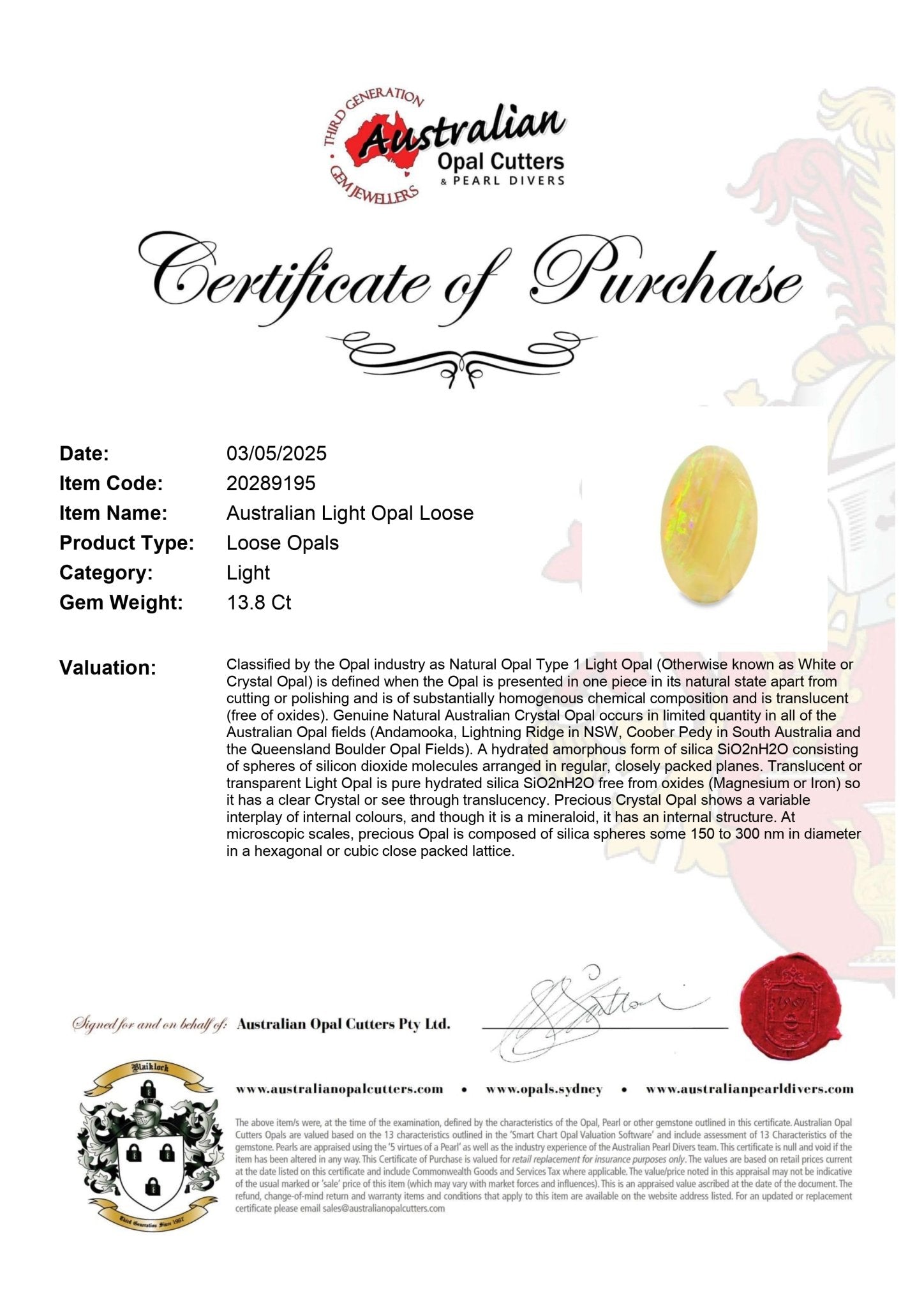 Australian Light Opal Loose - Australian Opal Cutters and Pearl Divers