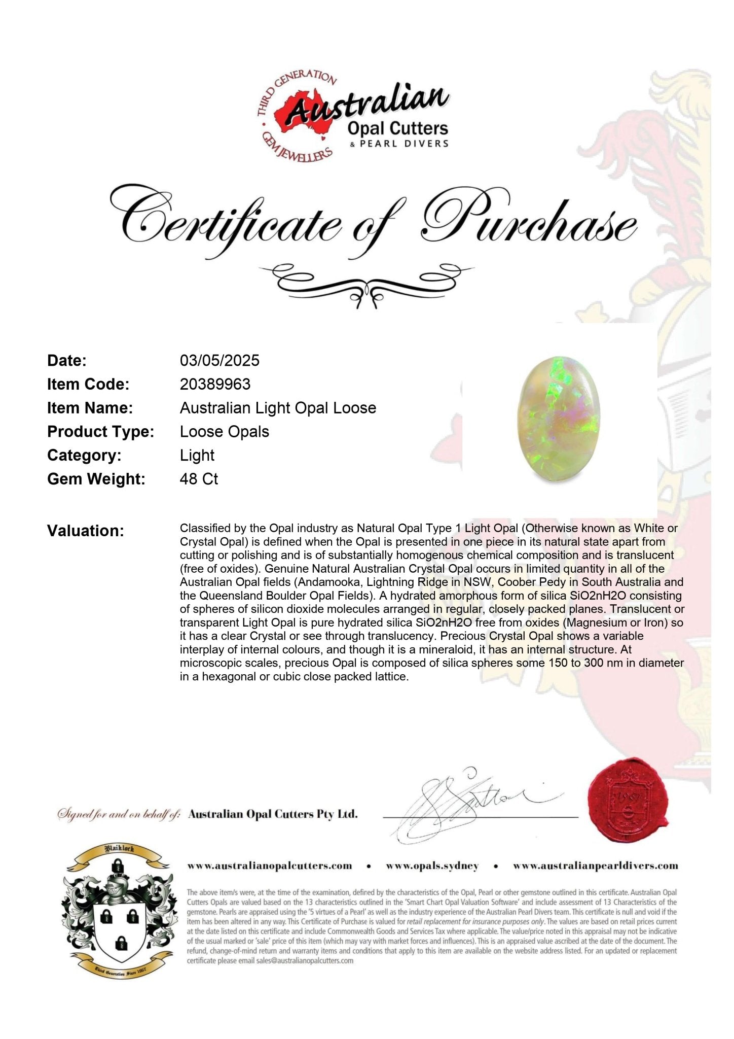 Australian Light Opal Loose - Australian Opal Cutters and Pearl Divers