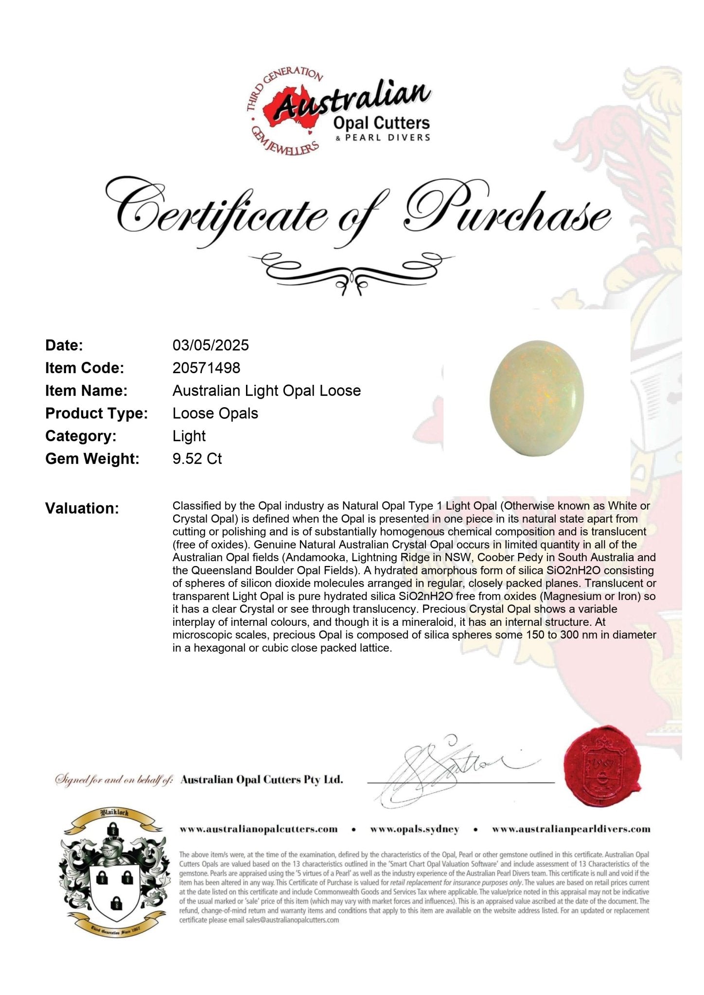Australian Light Opal Loose - Australian Opal Cutters and Pearl Divers