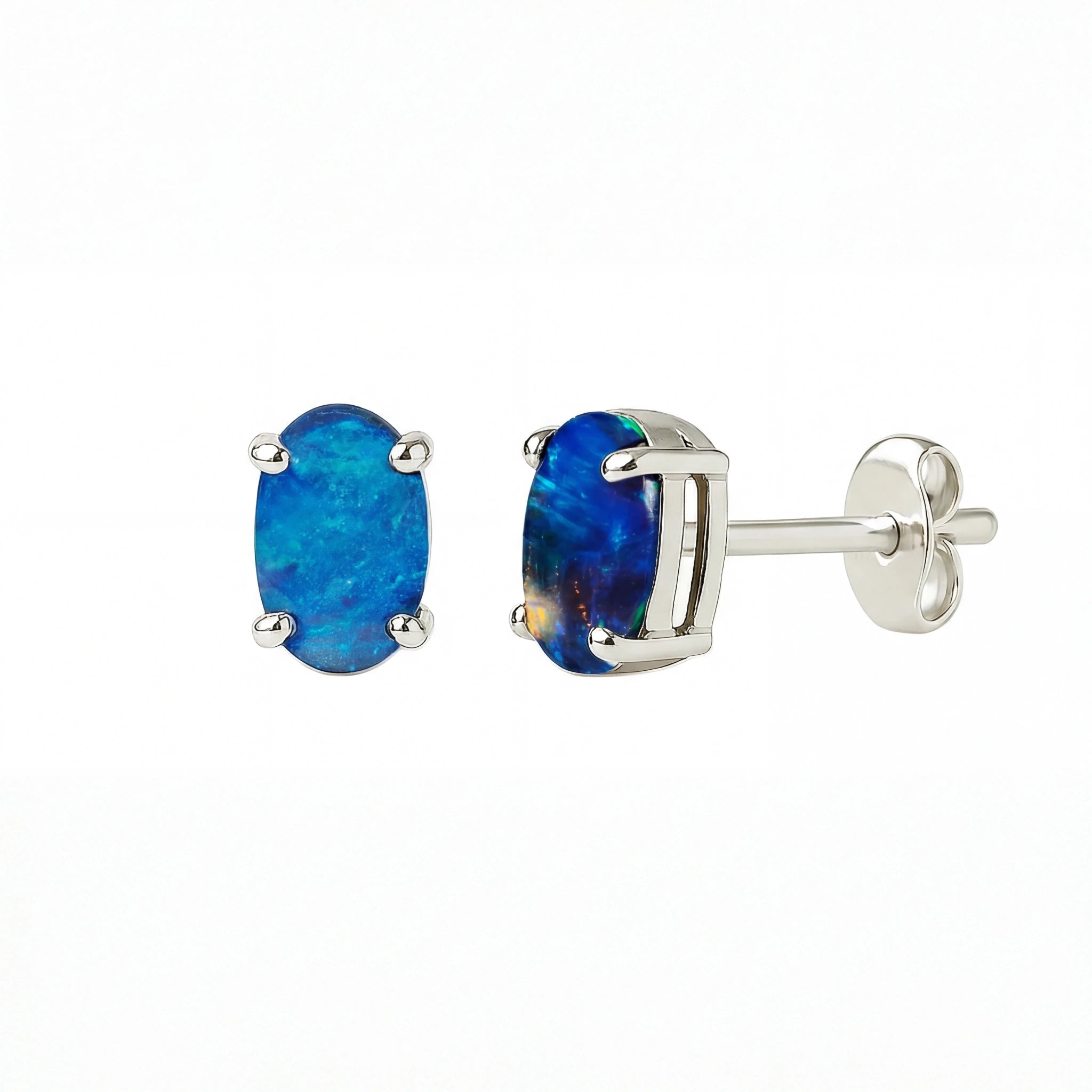 Black Opal Earrings in 925 Sterling Silver - Green-Blue - Australian Opal Cutters and Pearl Divers