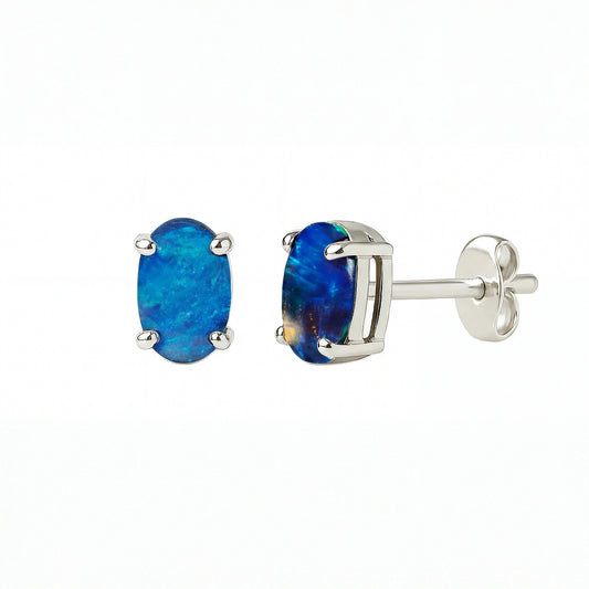 Black Opal Earrings in 925 Sterling Silver - Green-Blue - Australian Opal Cutters and Pearl Divers