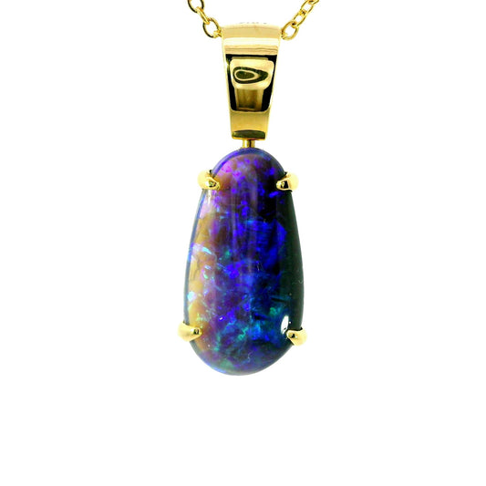 Black Opal Pendant in 18K Yellow Gold - Green-Blue - Australian Opal Cutters and Pearl Divers